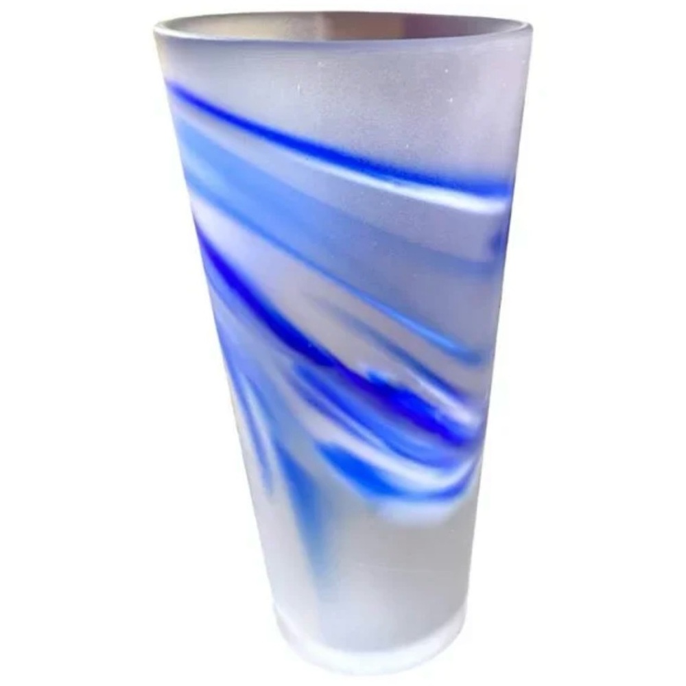 Handblown Frosted Blue Swirl stunning glass vase